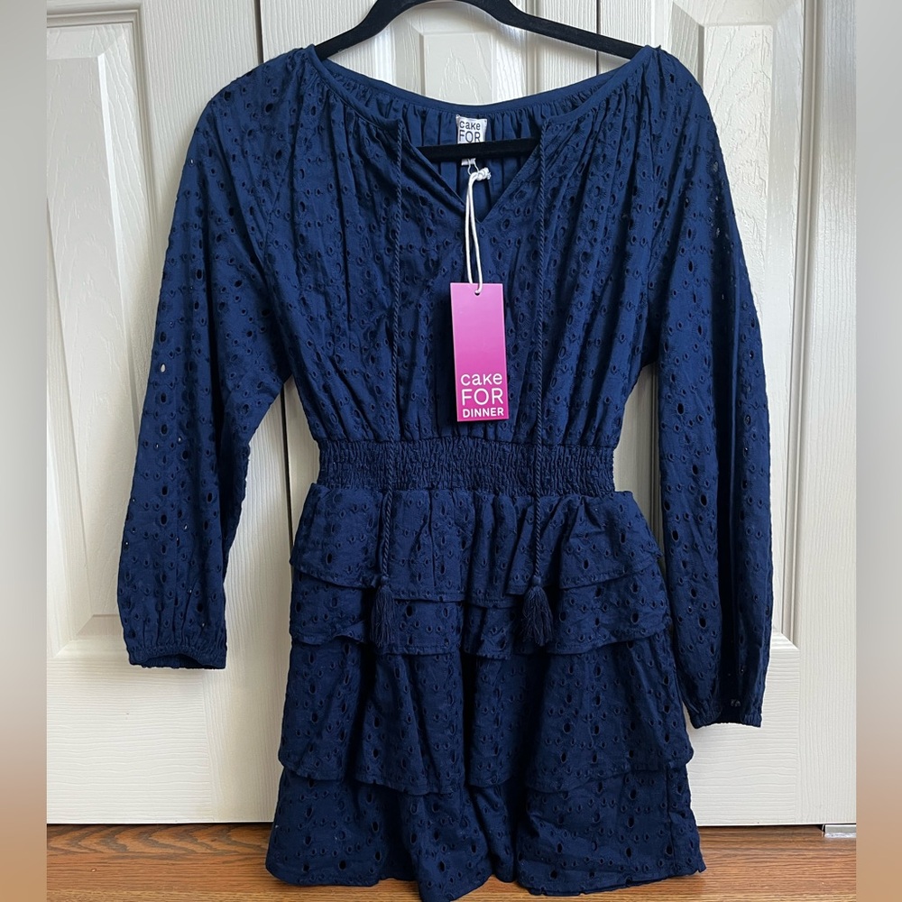 NWT Cake for dinner Navy eyelet mini dress size Small